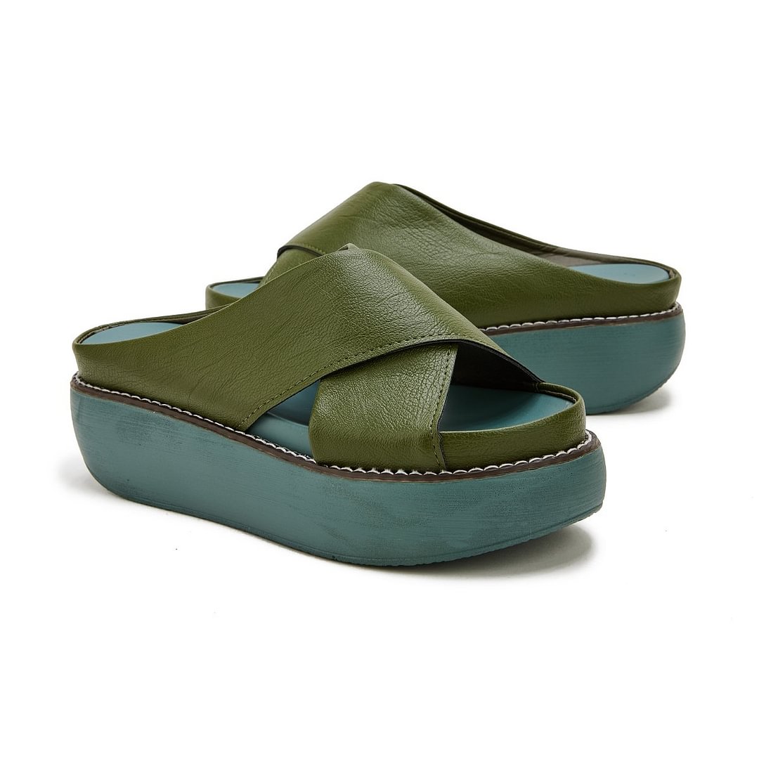 Platform Criss Cross Slides Slip On Sandals Open Toe Slippers