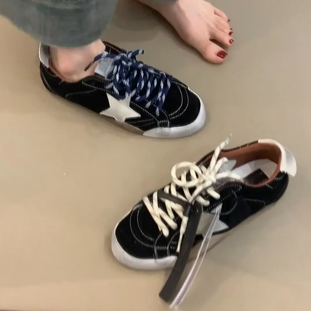 Churchf Churchf New Fashion Old Style Laceded Moral Shoes Women Retro Star Small Dirty Shoes College Style Sports Shoes
