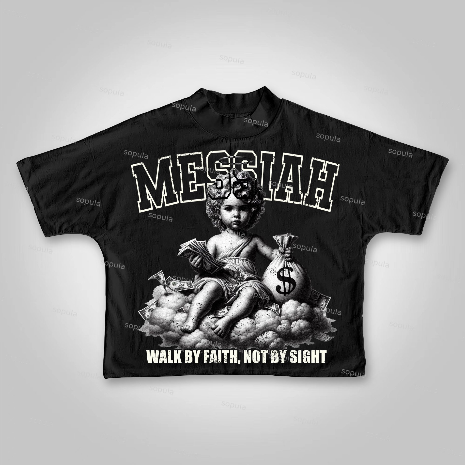 Sopula Messiah Vintage Money Angel Graphic Cropped T-shirt - SOPULA