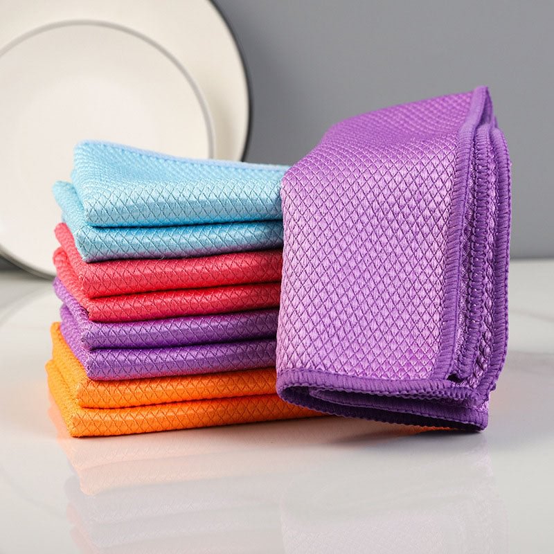Fish Scale Microfiber Cleaning Cloth Non-Marking Reusable Dishcloth 5 Pcs