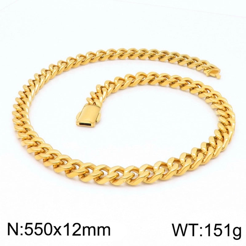 Classic Style Solid Color Titanium Steel Chain 18K Gold Plated Men's Bracelets Necklace