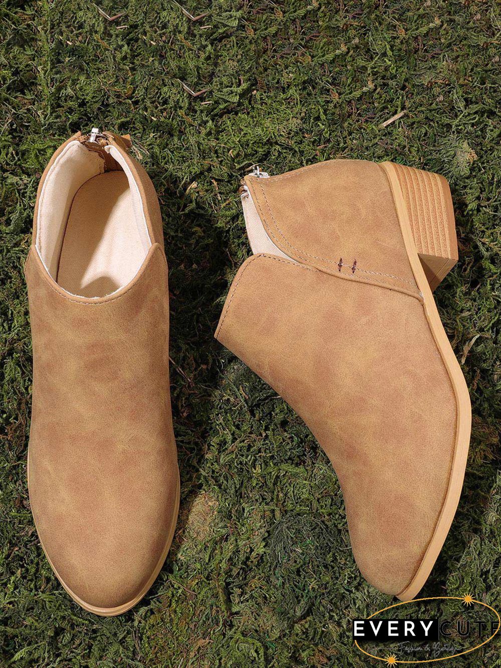 Pu Chunky Heel Zipper Pumps
