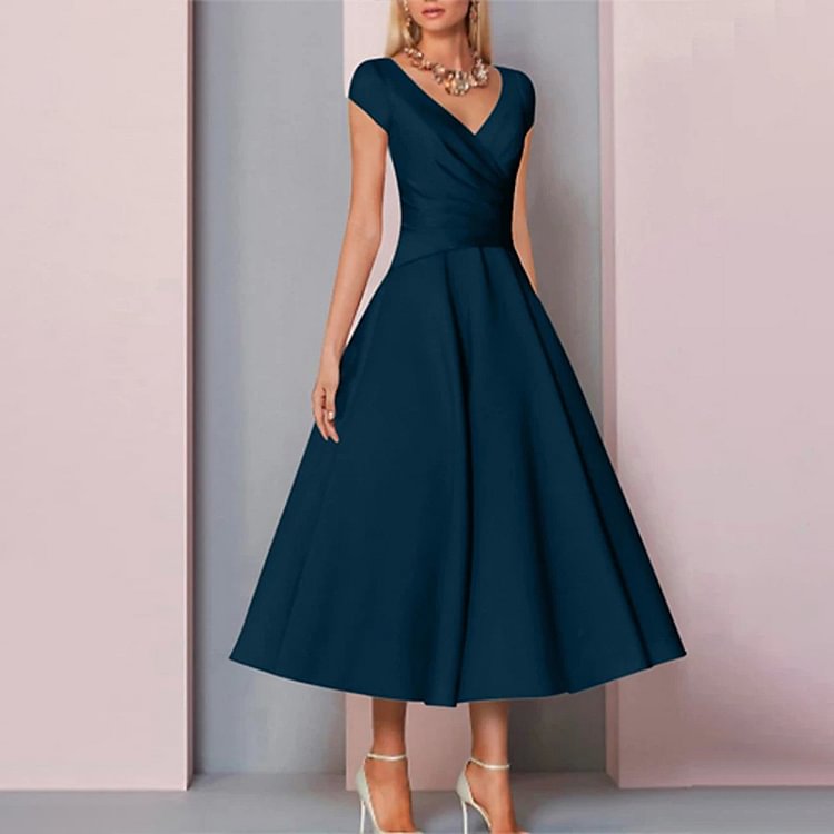 Elegant Solid Midi Dress