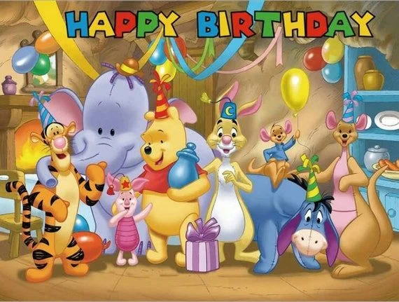 Catoon Winnie The Pooh Happy Birthday Party Backdrop RedBirdParty