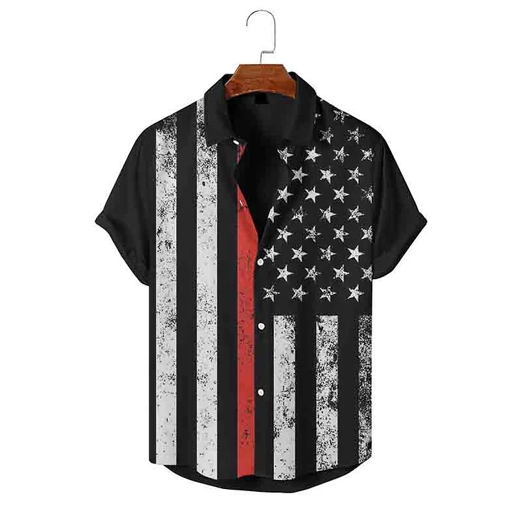 BrosWear Men's Flag Pattern Holiday Style Short Sleeve Shirt