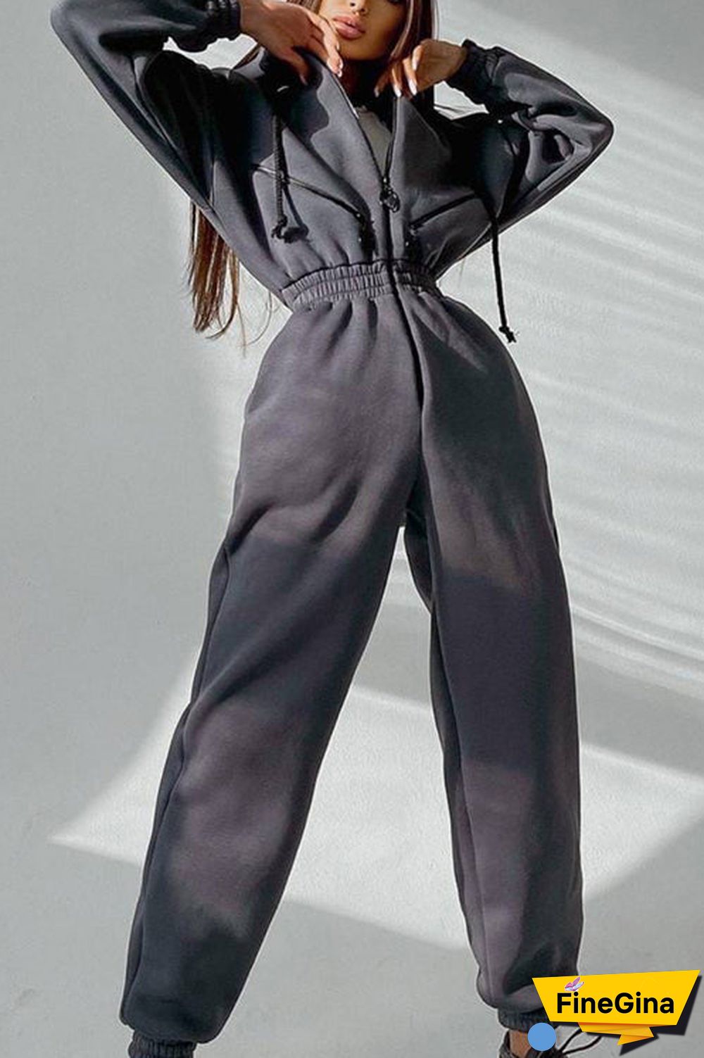 Zip Up Drop Shoulder Hooded Jumpsuit