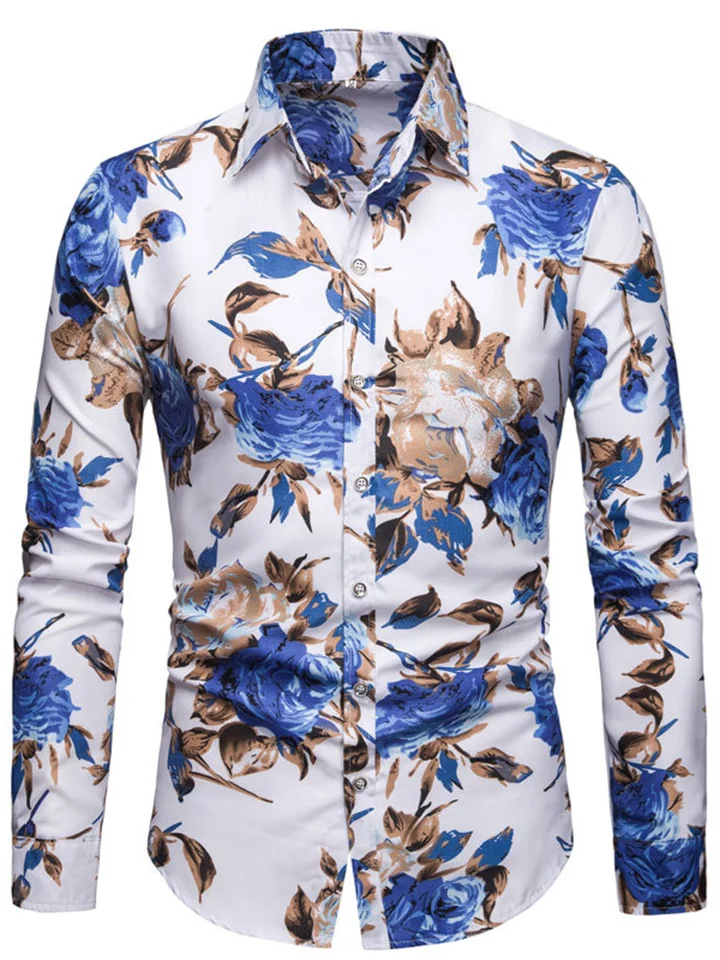 Men's Slim Plus Size Long Sleeve Floral Shirt Fashion Casual Shirt M L XL 2XL 3XL 4XL 5XL