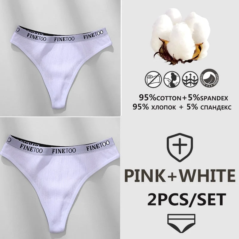FINETOO 1/2PCS G-string Women Cotton Thongs M-XL Design Letter Femme Underwear Sexy Panties Underpants Thong Pantys Lingerie