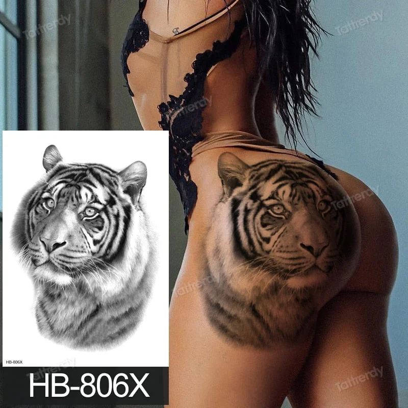 big tattoo anime tiger lion king head thigh leg temporary tattoo for women girls beauty sexy body art sticker tattoos waterproof