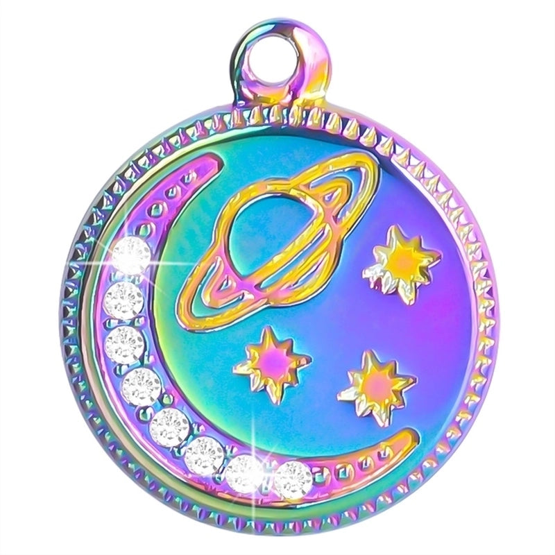 304 Stainless Steel 18K Gold Plated Basic Modern Style Classic Style Plating Inlay Geometric Moon Planet Rhinestones Pendant Necklace