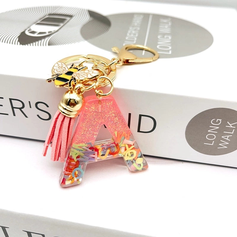 Retro Classic Style Letter Bee Resin Women's Bag Pendant Keychain