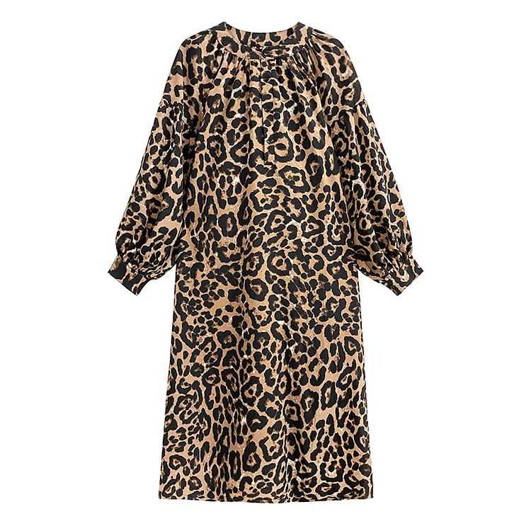 <SALE>Personalized Leopard Print Long Sleeve Midi Dress