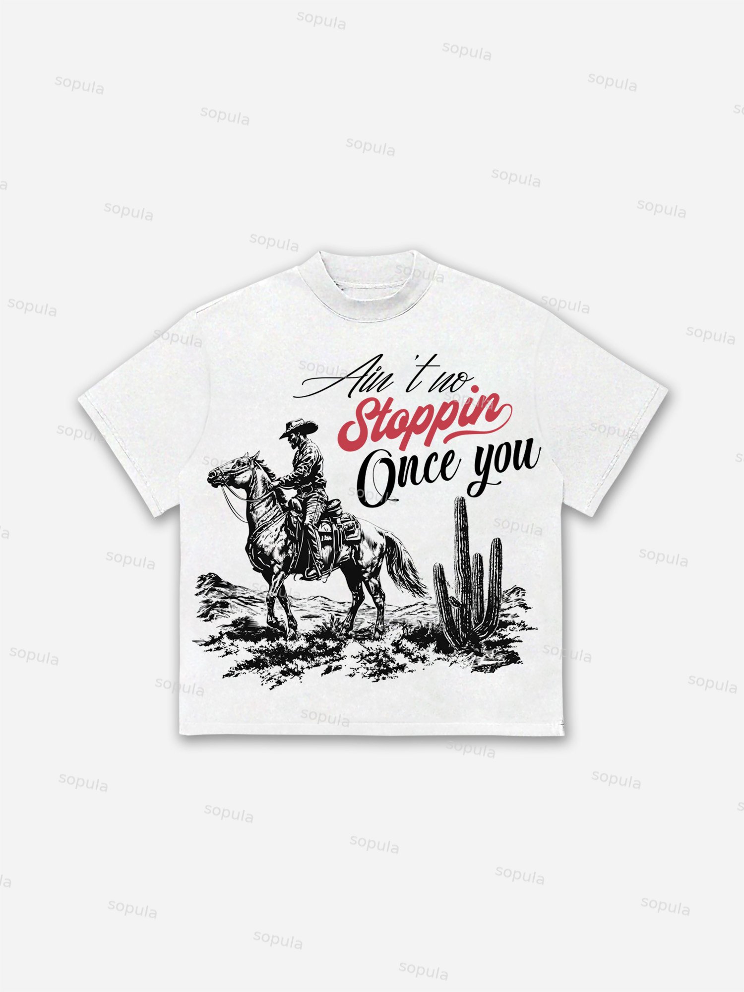 Western Cowboy Graphic Cotton T-shirt - SOPULA