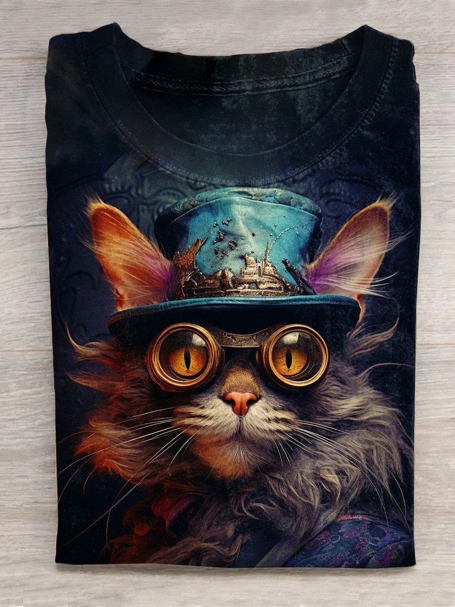 Retro Cat  Art Print Casual T-Shirt Eagerlys