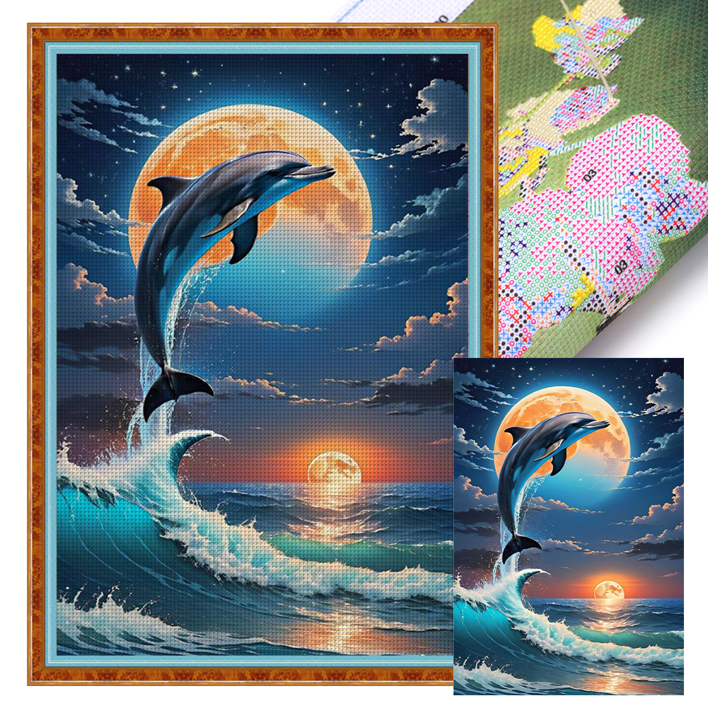 Dolphin Full 11CT Pre-stamped Canvas(40*60cm) Cross Stitch