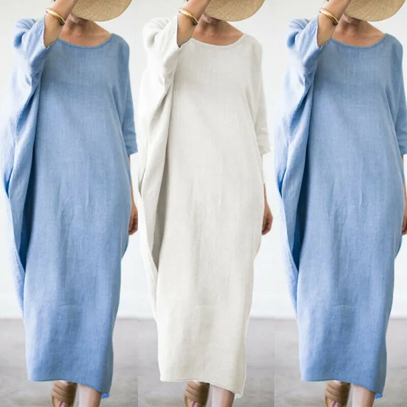 Loose Bat Cotton Linen Increased Thickening and Fattening Dress
