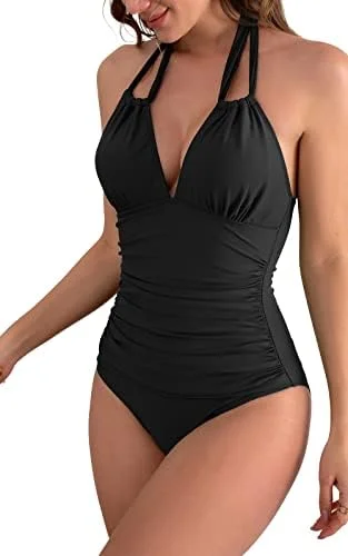 V Neck One Piece Tummy Control Swimsuits