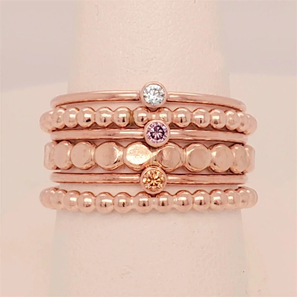 Personalized Stacked Name Ring Set of 6 Stack Rings The Isla Set with Birthstone Gifts to Her, Girlfriend, Friend, Family
