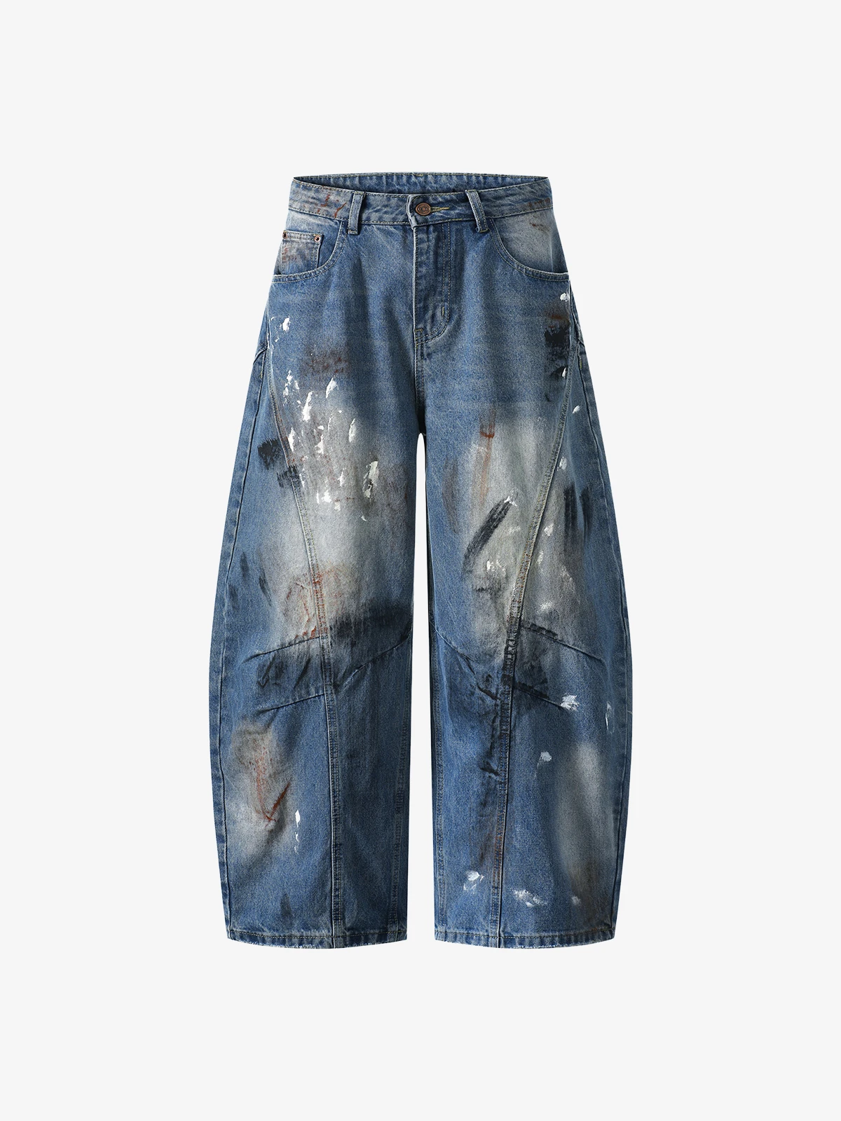 Blue Act Chic Washed Distressed Dirty Dyed Baggy Jeans Front