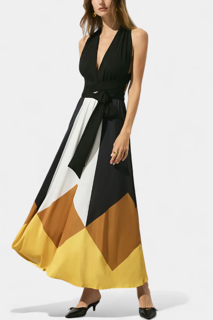 Halter Neck Maxi Dress with Wrap Belt