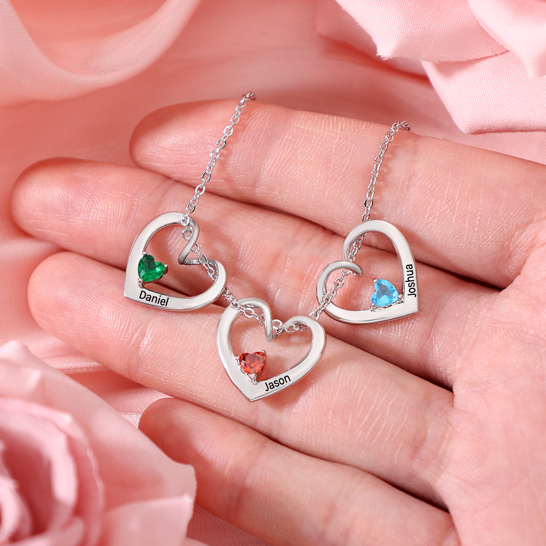Personalised Heart Pendant Necklace Custom Name & Birthstone Necklace Gifts for Her-Jessemade AU