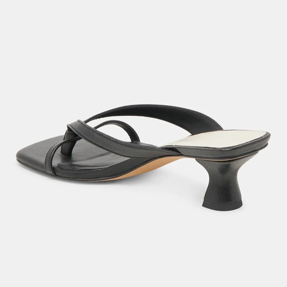 YDN Vegan Leather Open Square Toe Slip-On Black Heels Sandals