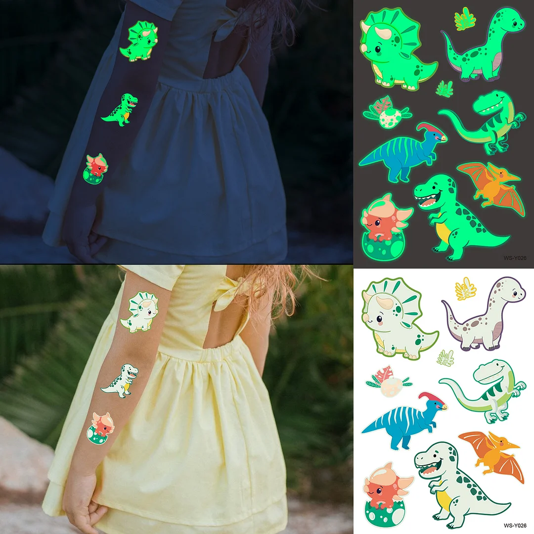 Sdrawing Glow In The Dark Temporary Tattoos For Kids Boys Kids Fake Luminous Tattoo Flash Animal Cartoon Party Favor Set Glowing Zoo