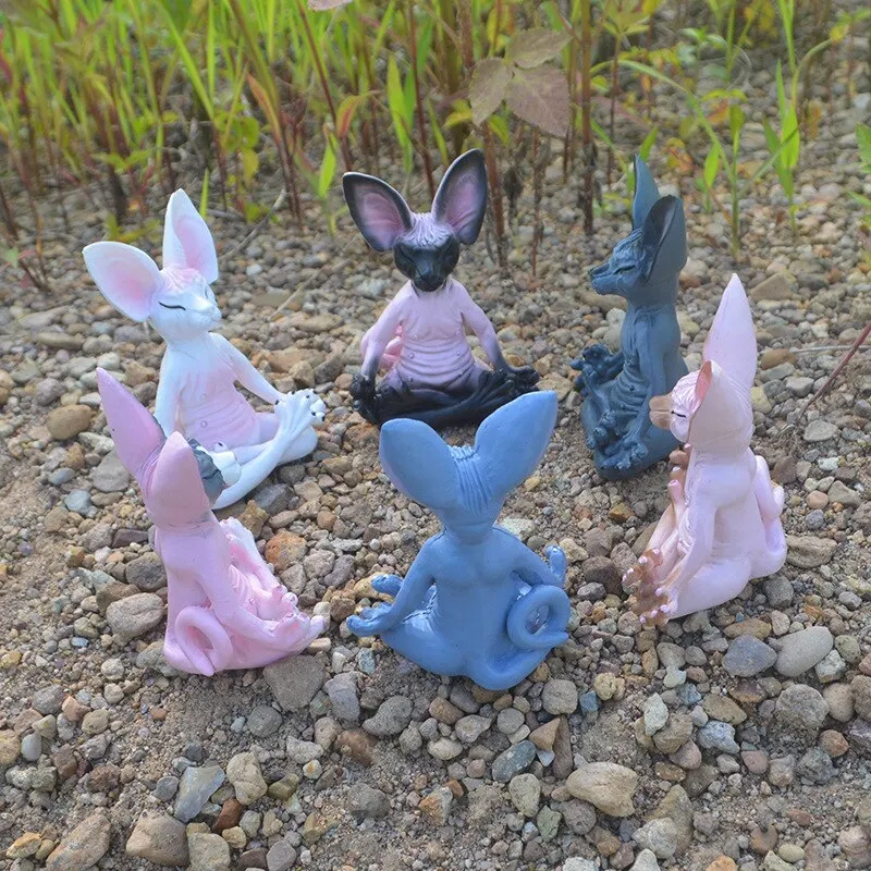 Whimsical Buddha Sphynx Cat Figurine Meditation Yoga Happy Cat Decor Art Sculptures Outdoor Garden Statues Figurines D&eacute;co Jardin