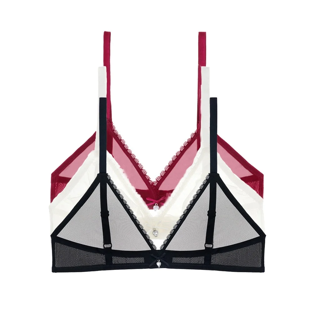 Varsbaby Sexy French Ultra-Thin Mesh Lingerie Lemon Yellow Mint Green Underwear Summer Breathable Bra Combination 3 PCS /Lot