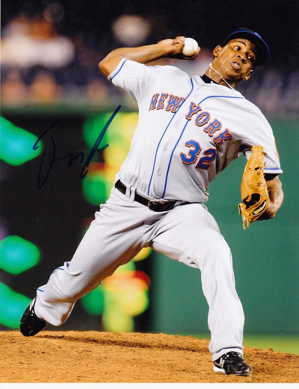 JENRRY MEJIA NEW YORK METS ACTION SIGNED 8x10