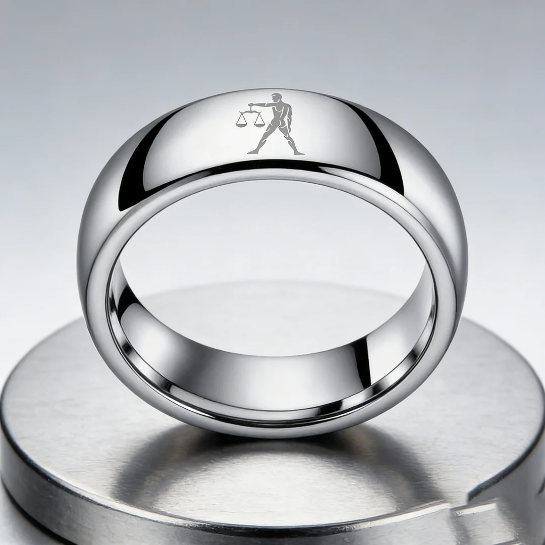Sliver Libra Couples Dome Tungsten Carbide Rings Prints Laser Design Domed Top Tungsten Wedding Bands 4MM 6MM 8MM Width