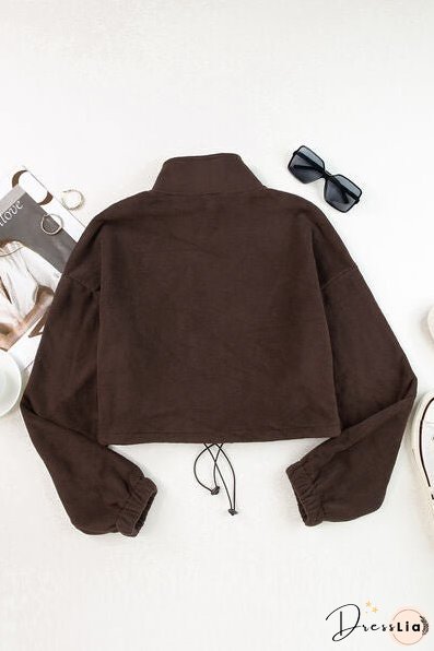 Drawstring Zip Up Dropped Shoulder Outerwear