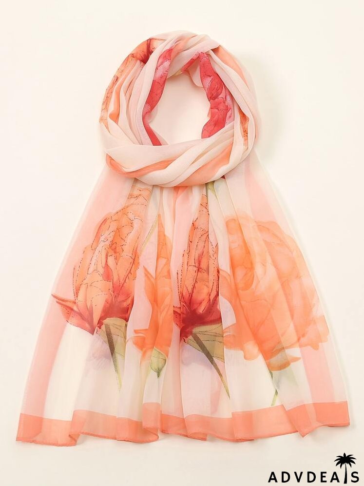 Floral Print Chiffon Scarf