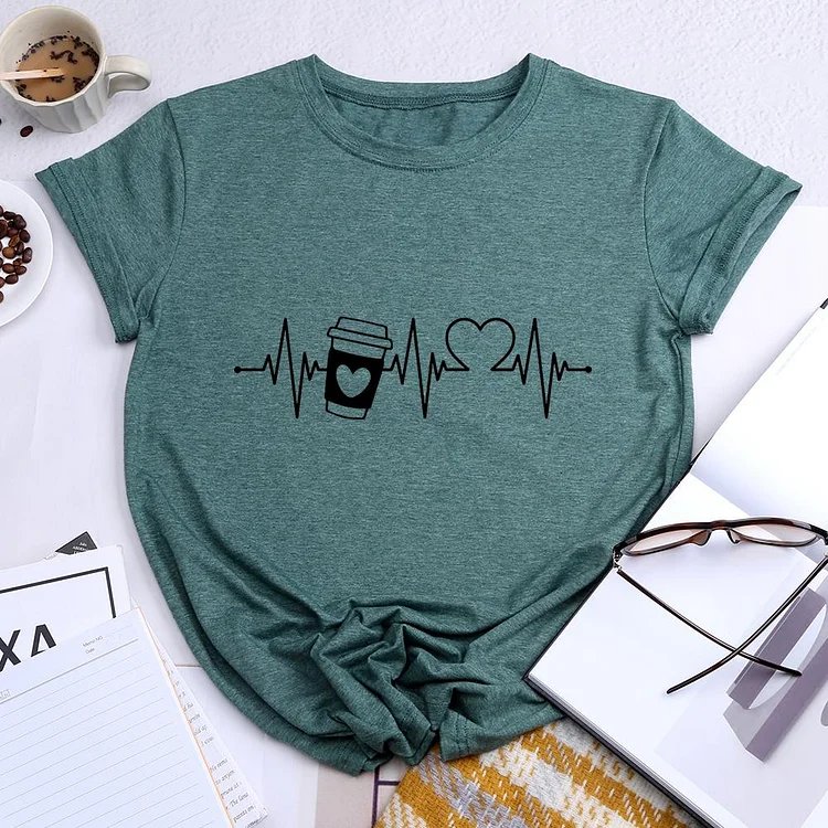 Heartbeat Coffee Round Neck T-shirt