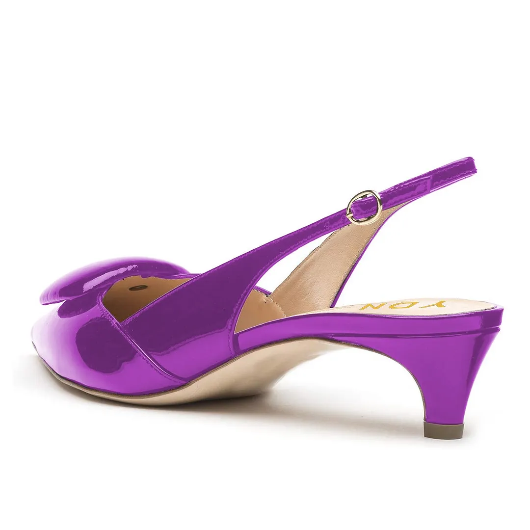 Classy Purple Kitten Heel Slingback Pumps with Pointed Toe