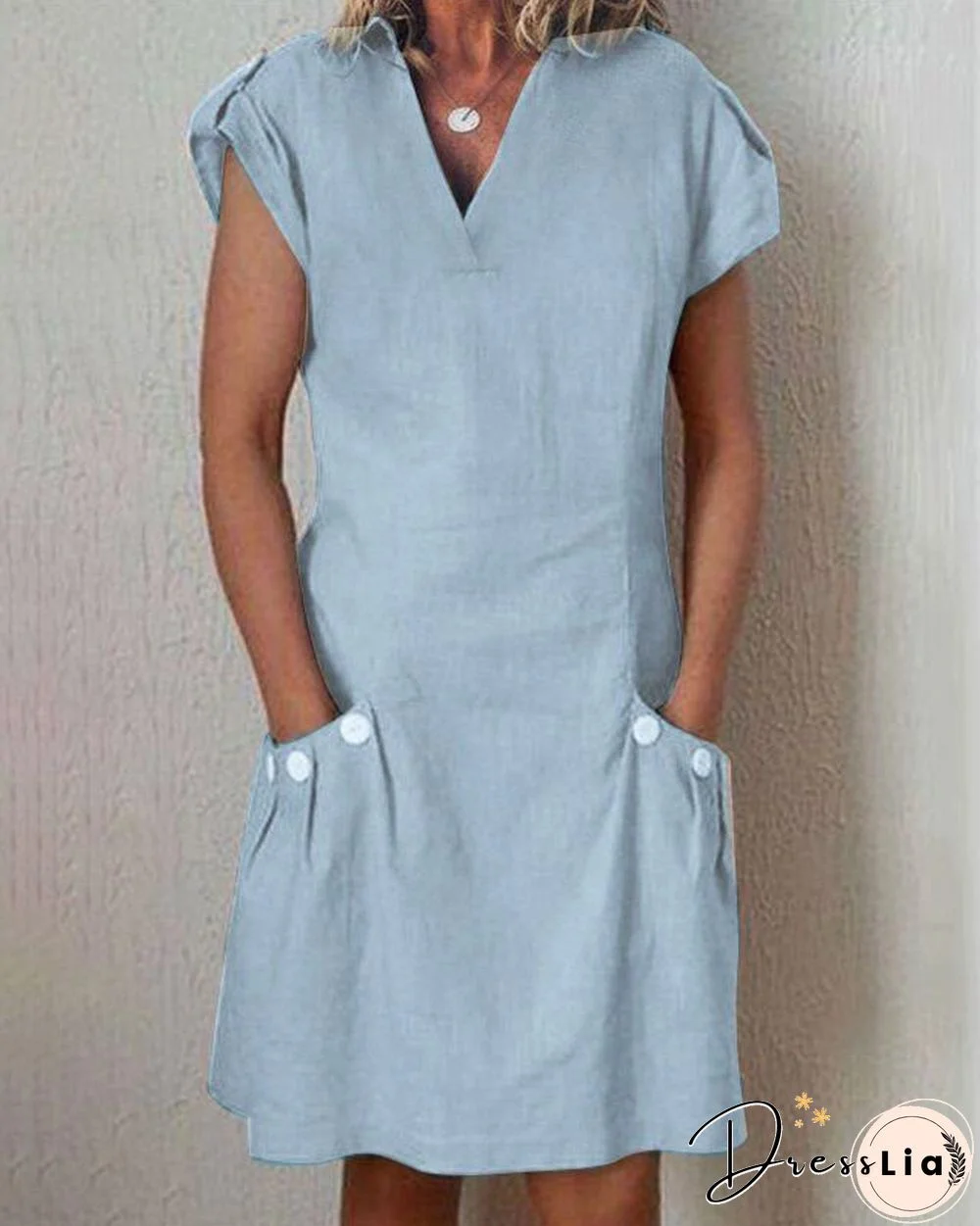 Solid Short Sleeve Casual Mini Dress