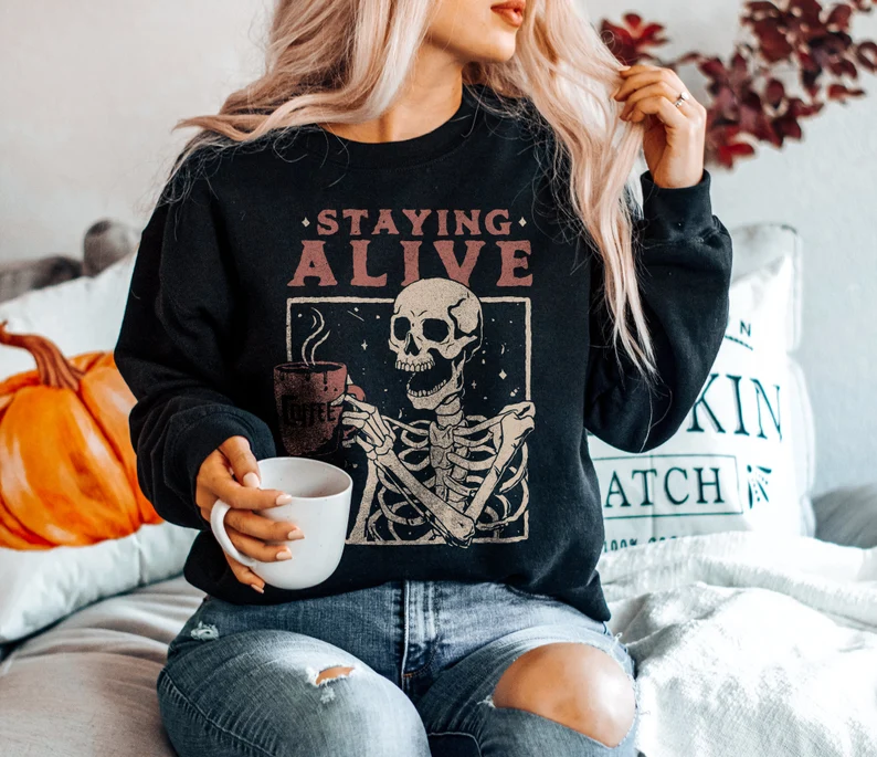 Staying Alive Coffee Lover Halloween Sweatshirt