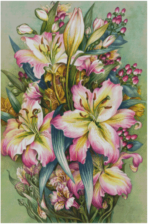 【Xiaobai Brand】Oil Painting Pink Lilies Full 14CT Pre-stamped Canvas(55*79cm) 67 Colors Cross Stitch