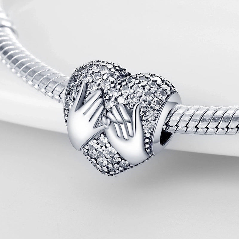 1 Piece 11.8mm 12.1mm 27.5MM Hole 4~4.9mm Sterling Silver Zircon Gesture Heart Shape Polished Pendant Beads