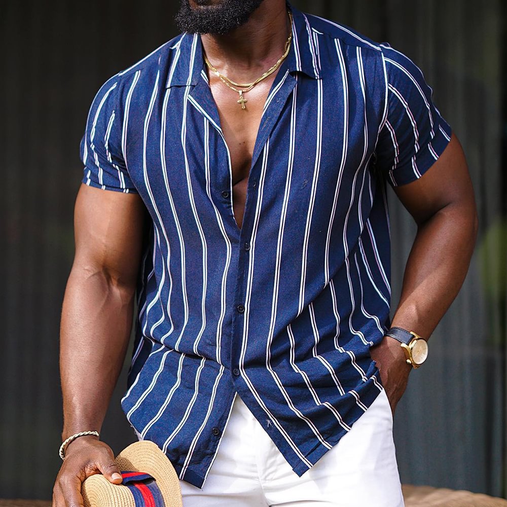 Men's Striped Slim Fit Shirt、、URBENIE