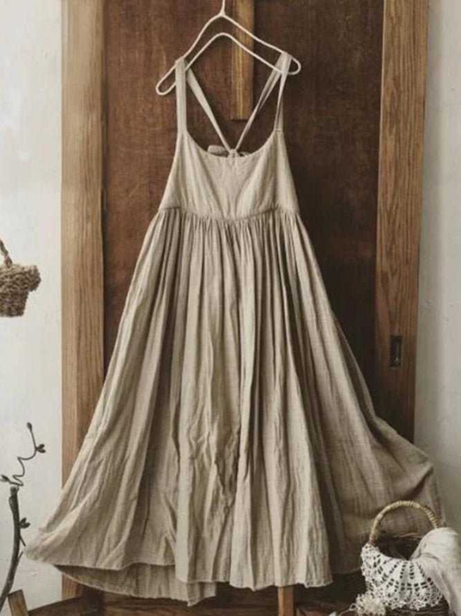 Linen Vintage Plain U-Neck Sleeveless Plus Size Casual Dresses
