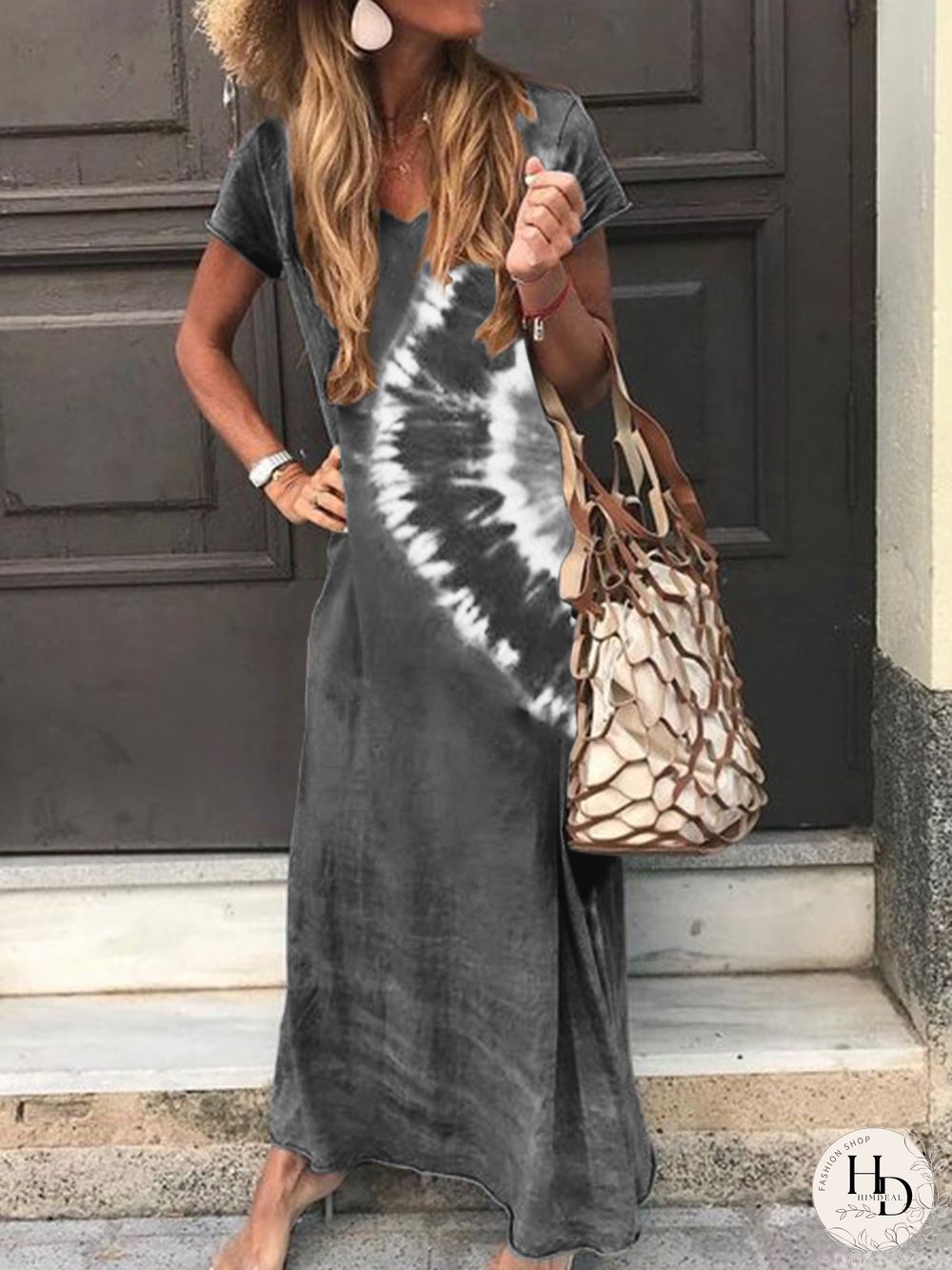 Women Casual Cotton Tie-Dye Knitting Dress