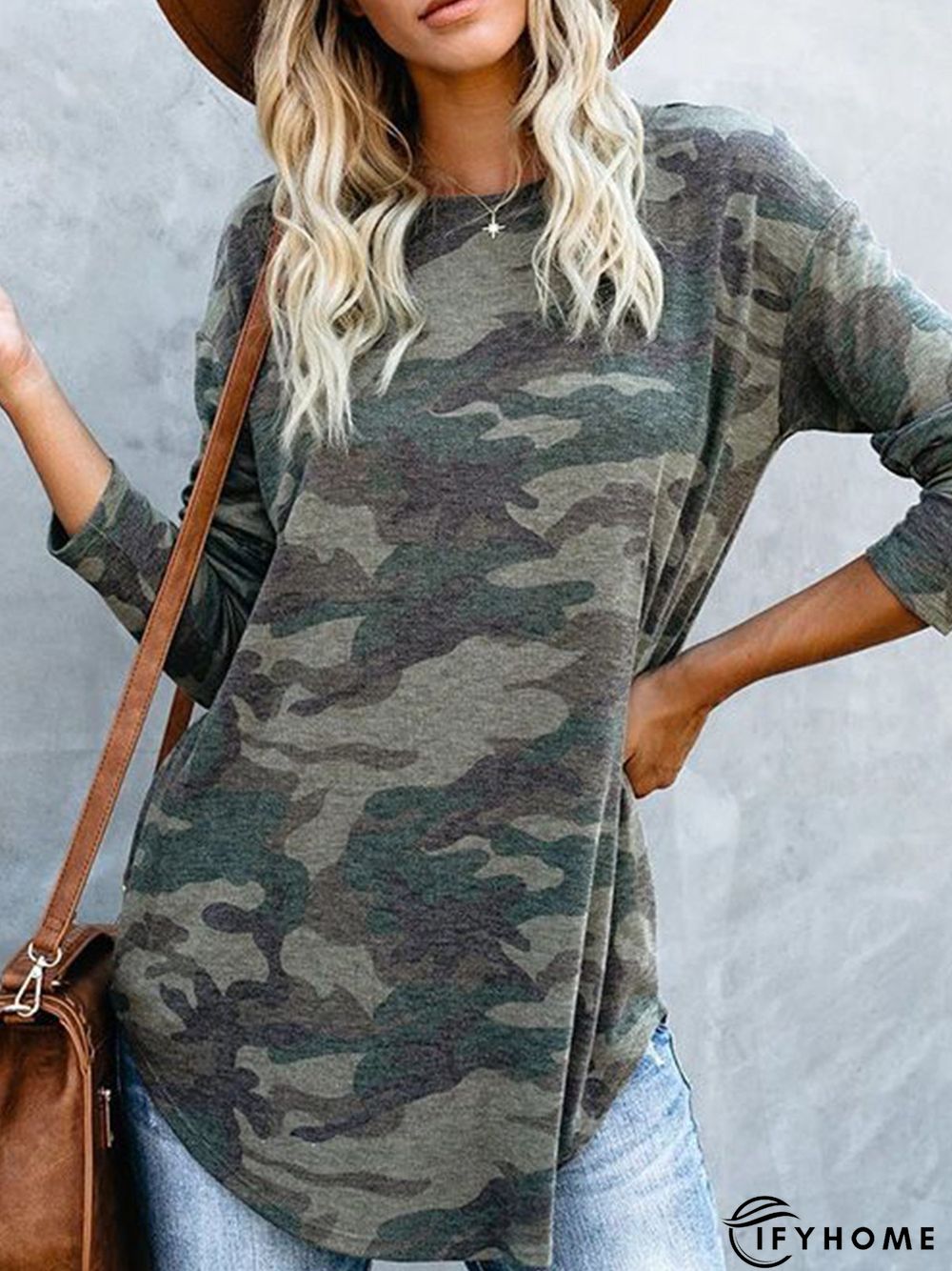 Gray Long Sleeve Cotton-Blend Tunic Top | IFYHOME