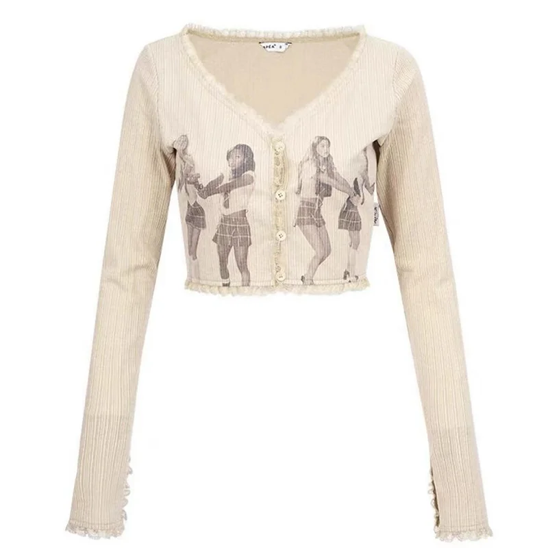 Uveng Uveng Autumn New T-Shirt Ins Personality Street Eye Print Slim Mesh