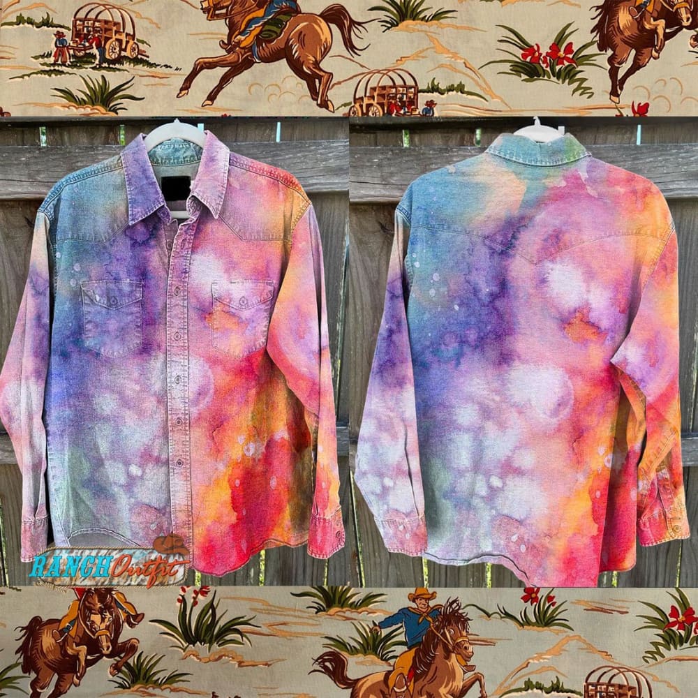 Vintage Abstract Sfumato Color Print Casual Shirt Multicolor / S
