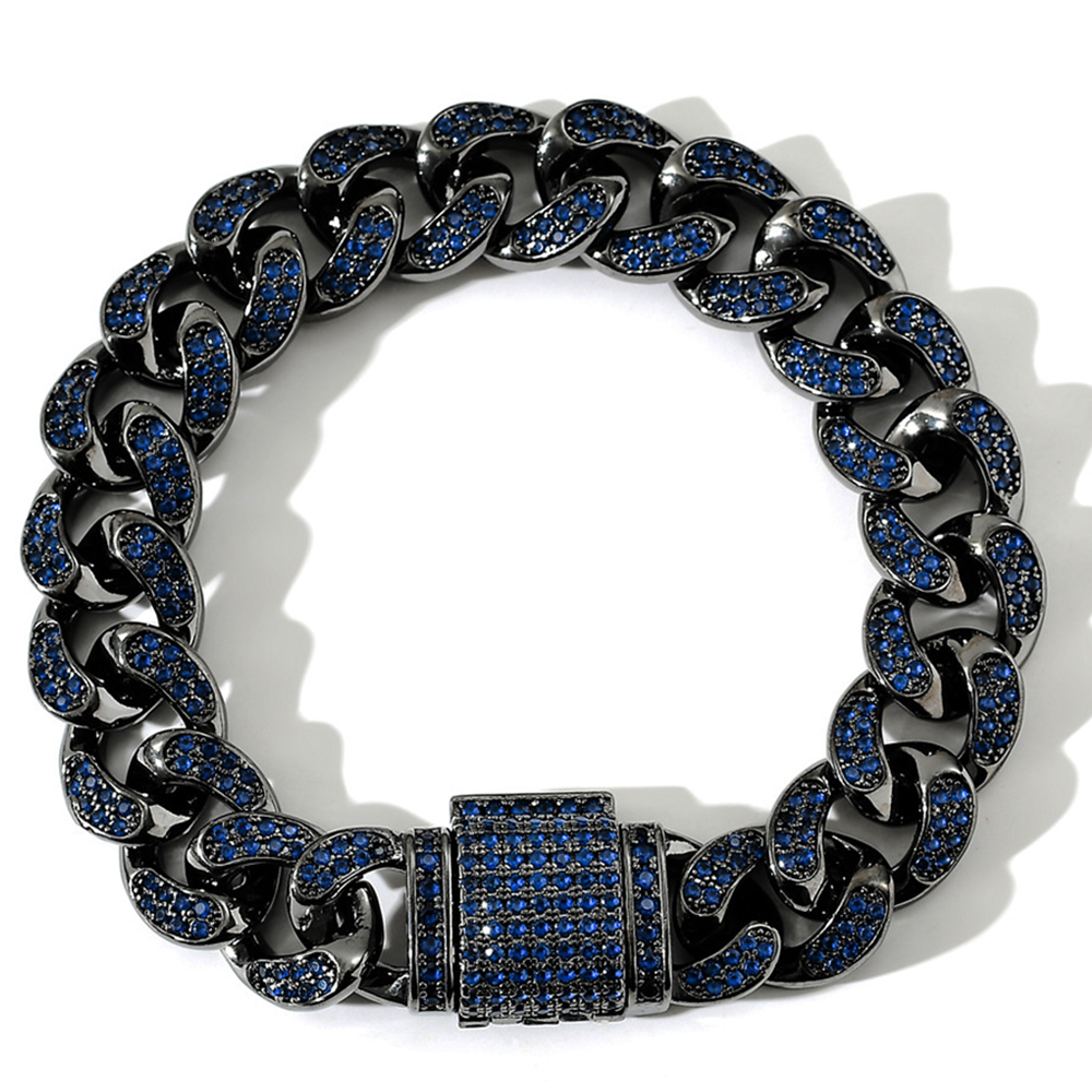 12MM Iced Out Blue Cubic Zirconia Flip Clasp Cuban Bracelets