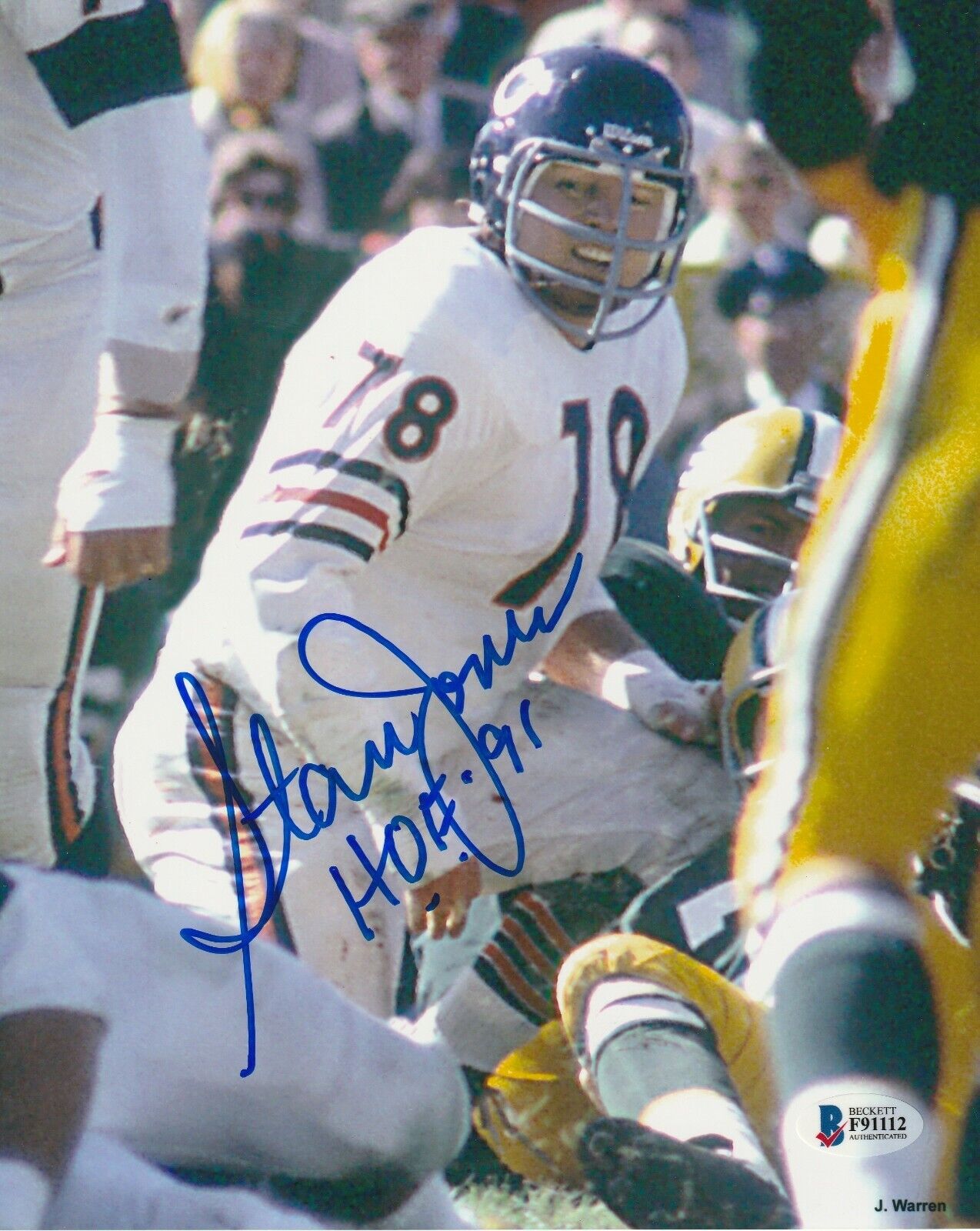 STAN JONES Signed Chicago BEARS 8X10 Photo Poster painting w/ Beckett COA & HOF Inscription