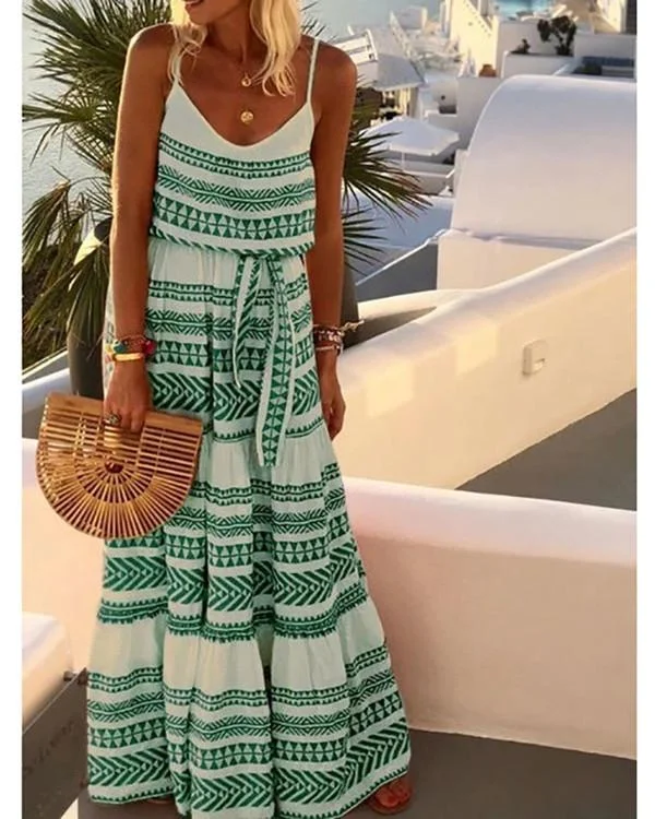 Summer Boho Plus Size V Neck Gallus Maxi Dress