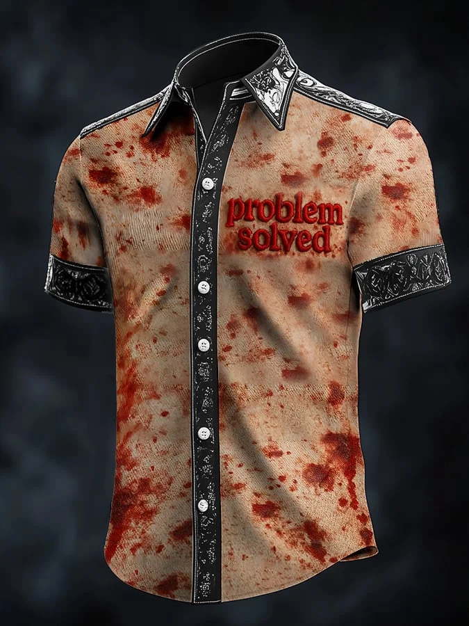 Men's Casual Retro Blood Stain Contrast Shirt  67ec
