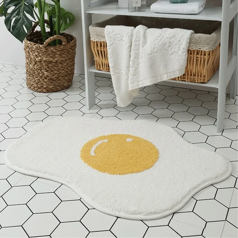 Poached Egg Bathroom Mat Non-Slip Entrance Carpet Kitchen Absorbent Floor Mat Washable Welcome Doormat Kids Room Area Rugs